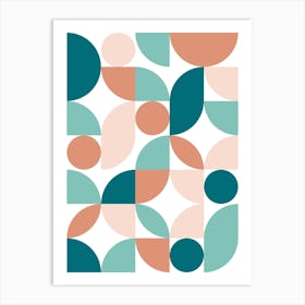 Mid Century Modern Abstract 26 Teal, Peach, Coral Art Print