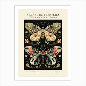 Velvet Butterflies Collection Nocturnal Butterfly William Morris Style 1 Art Print