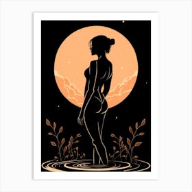 Silhouette Of A Woman In Water Art Print