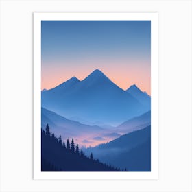 Misty Mountains Vertical Composition In Blue Tone 50 Art Print