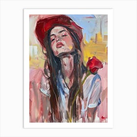 Girl With Red Rose Art Print