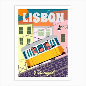 Lisbon Yellow Tram Poster Colourful Art Print
