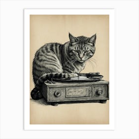 Cat On A Turntable Art Print