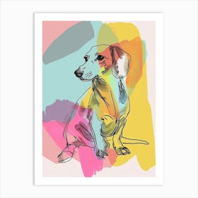 Dachshund Watercolour Dog Pastel Line Illustration 2 Art Print