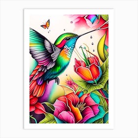 Hummingbird And Butterfly Marker Art Art Print