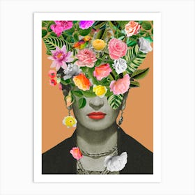 Frida Kahlo Floral Orange Art Print