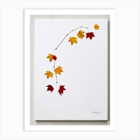 Autumn Leaves Scattered Asymmetrically Across A White Canvas Single Red Berry Placed Off Center Em (2) Art Print