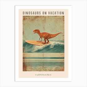 Vintage Carnotaurus Dinosaur On A Surf Board 2 Poster Art Print