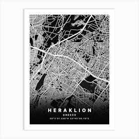 Heraklion Greece Black Map Art Print