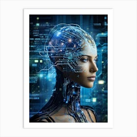 Abstract Painting Of A Cybernetic Human Head Integrating Seamlessly With A Futuristic Security Conce (1) 2 Art Print