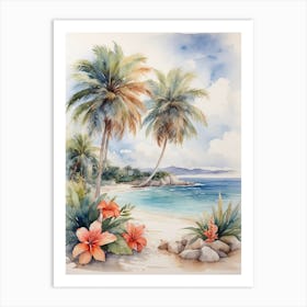 Watercolor Of Palm Trees Art Print