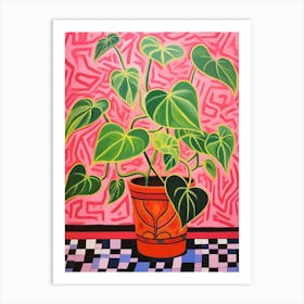 Pink And Red Plant Illustration Pothos 4 Art Print