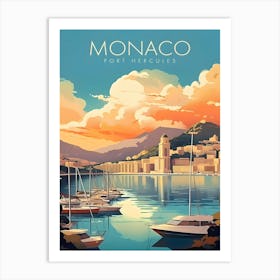 Monaco Port Hercules Retro Travel Art Print