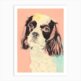 Pastel English Toy Spaniel Dog Pastel Line Illustration  1 Art Print