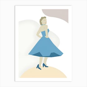 Woman In Blue Dress Art Print