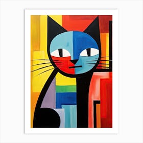 Paws of Abstraction: Cubist Minimalism with a Feline Twist Art Print