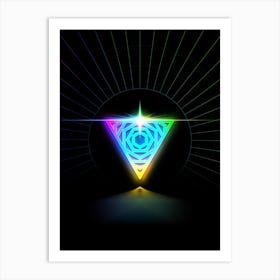 Neon Geometric Glyph in Candy Blue and Pink with Rainbow Sparkle on Black n.0193 Art Print