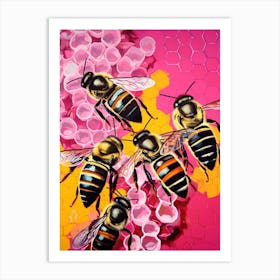 Honey Comb Colour Pop Bees 4 Art Print