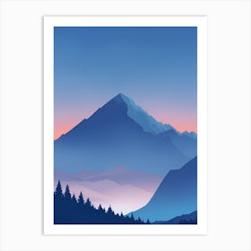 Misty Mountains Vertical Composition In Blue Tone Art Print