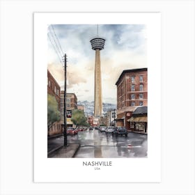 Nashville Watercolour Travel Poster 3 Art Print