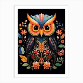 Folk Bird Illustration Eastern Screech Owl 3 Art Print