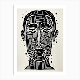 Wavy Lines Linocut Inspired Portrait 4 Art Print