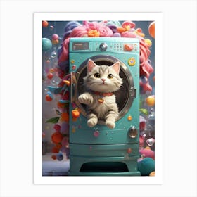 Cat In Washing Machine 6 Art Print