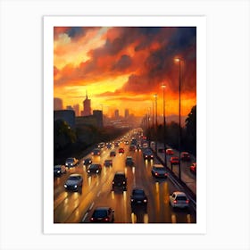 Sunset On The Highway Art Print