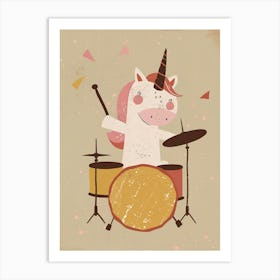 Unicorn Playing Drums Muted Pastel 1 Art Print