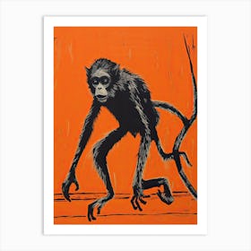 Spider Monkey, Woodblock Animal Drawing 1 Art Print