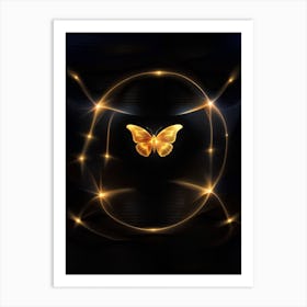 Golden Butterfly On A Black Background Art Print