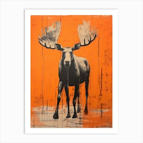 Moose, Woodblock Animal Drawing 1 Art Print