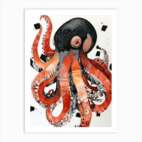 Red Octopus ocean life Affiche