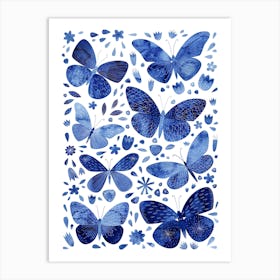 Butterfly Watercolor Indigo Blue Art Print