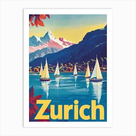 Aihrgdesign A 1970s Inspired Travel Poster For Zurich 2 Art Print