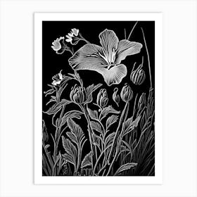 Evening Primrose Wildflower Linocut 1 Art Print