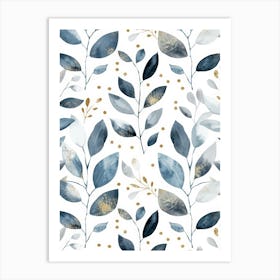 Blue And Gold Leaves 9 Art Print