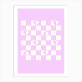 Lilac Checkered Hearts Art Print