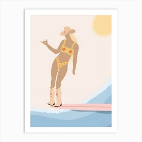 Cowgirl On Surfboard Art Print