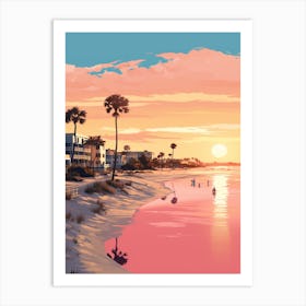 An Illustration In Pink Tones Of  Gulfport Beach Mississippi 2 Art Print