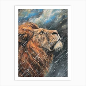 African Lion Facing A Storm Acrylic Painting 2 Art Print