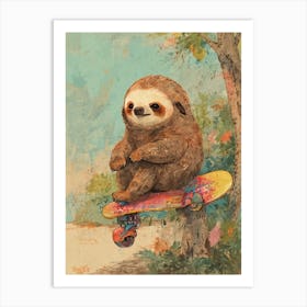 Sloth On A Skateboard 5 Art Print