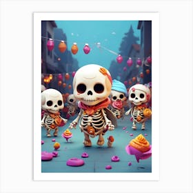 Kawaii Skeletons Art Print