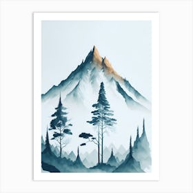 Mountain And Forest In Minimalist Watercolor Vertical Composition 275 Art Print