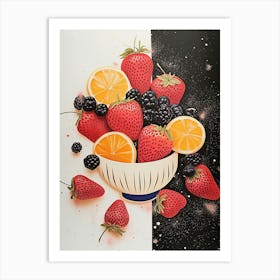 Strawberries Blackberries & Orange Art Deco Art Print