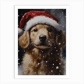 Golden Retriever Santa Hat Art Print