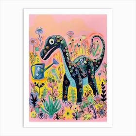 Dinosaur In The Garden Colourful Brushstroke 2 Art Print