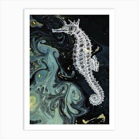 Under Water Wonders Seahorse Black & Green Art Print