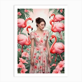 Vintage Style Flamingo Artwork (1) Art Print