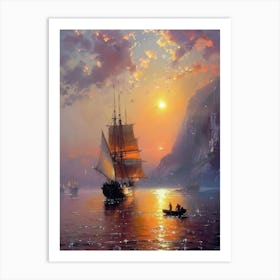 Morning Soul | Glorious Sunrise Boats on the Harbour | Paradise Beautiful Landscape Scenery Painting | Contemporary Art Print for Feature Wall | Vibrant Beautiful Wall Decor in HD Art Print